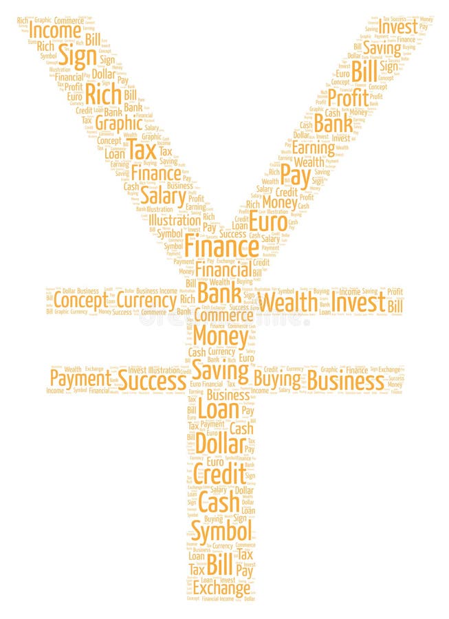 Japanska Yen Symbol Word Cloud. Ett begreppsm? ssigt symbol f? r ordmoln av pengar och besparingar