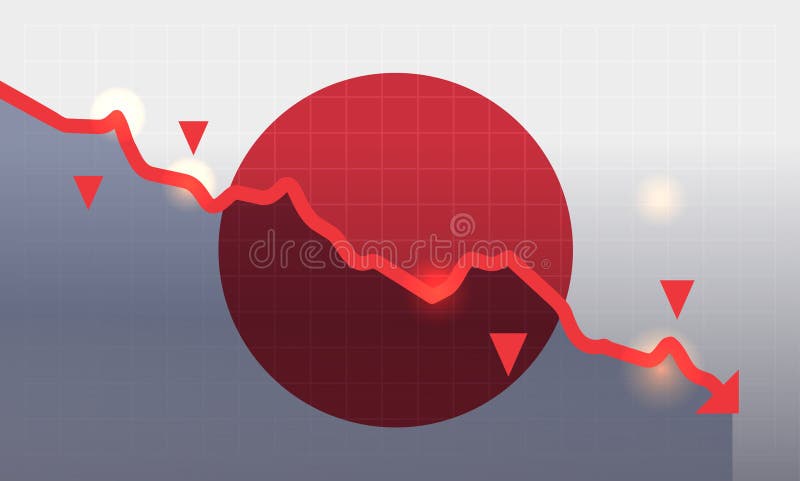 Japonia comerț steag tarife război economic declin roșu în jos grafic săgeată criză financiară concept grilă gri royalty free illustration