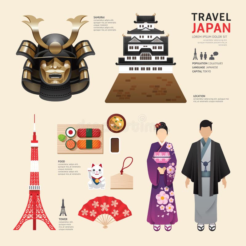 Japonia ikon projekta podróży Płaski pojęcie wektor ilustracji