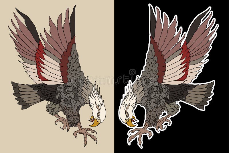 Japonês tradicional tirado mão Eagle Ataque de Eagle do nativo americano Projeto da tatuagem da velha escola ilustração stock Japonês tradicional tirado mão Eagle Ataque de Eagle do nativo americano Projeto da tatuagem da velha escola ilustração stock