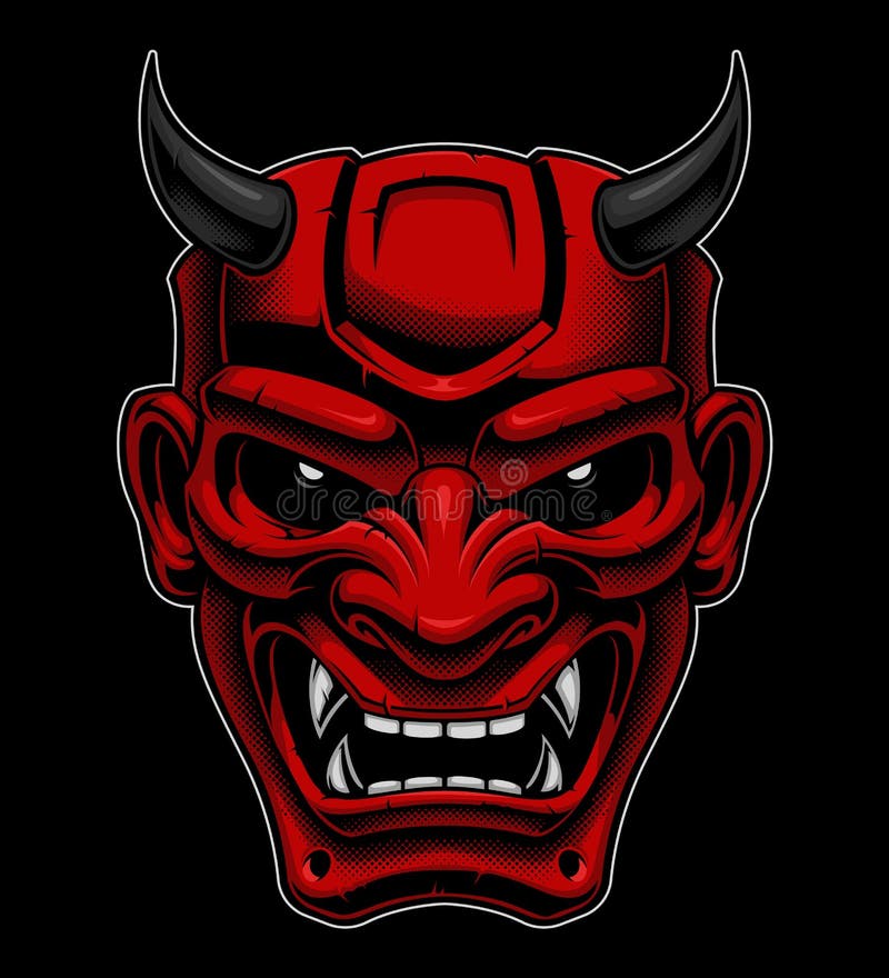 Japanese demon mask. Colorful vector illustration on dark background. Japanese demon mask. Colorful vector illustration on dark background.