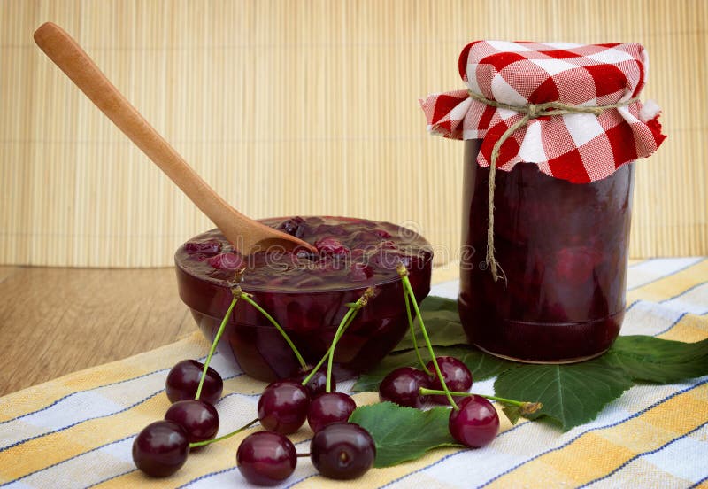 Jar of cherry jam stock image. Image of container, preserve 34033409