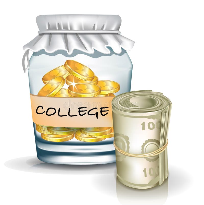 Jar with coins; college savings concept stock illustration