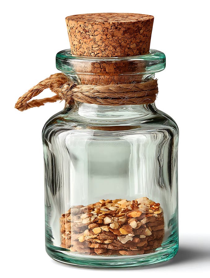 Jar di vetro con tappo di sughero e spezia marrone sullo sfondo bianco illustrazione vettoriale