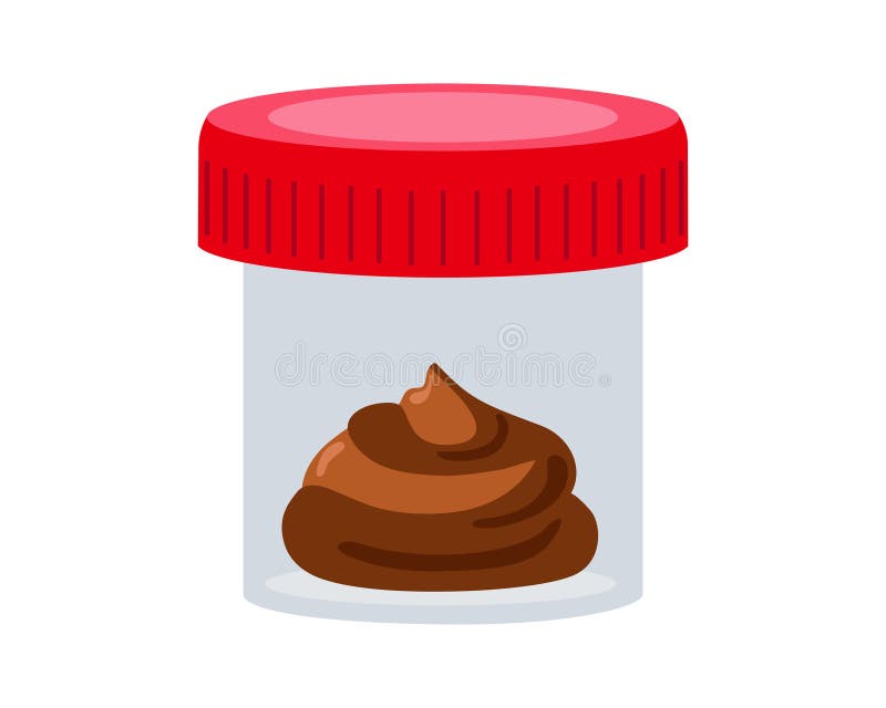 Jar for feces. Stool analysis. Medical sample in tube. Laboratory container with excrement. Healthcare, medical diagnostic stock illustration