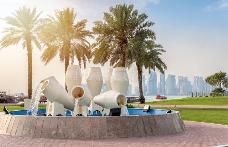 Jar fountain at the corniche street, Doha royalty free stock images Jar fountain at the corniche street, Doha royalty free stock images