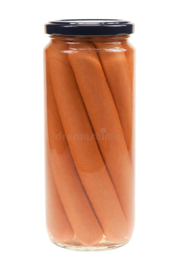 Jar with hot dogs isolated stock image. Image of food 18365597