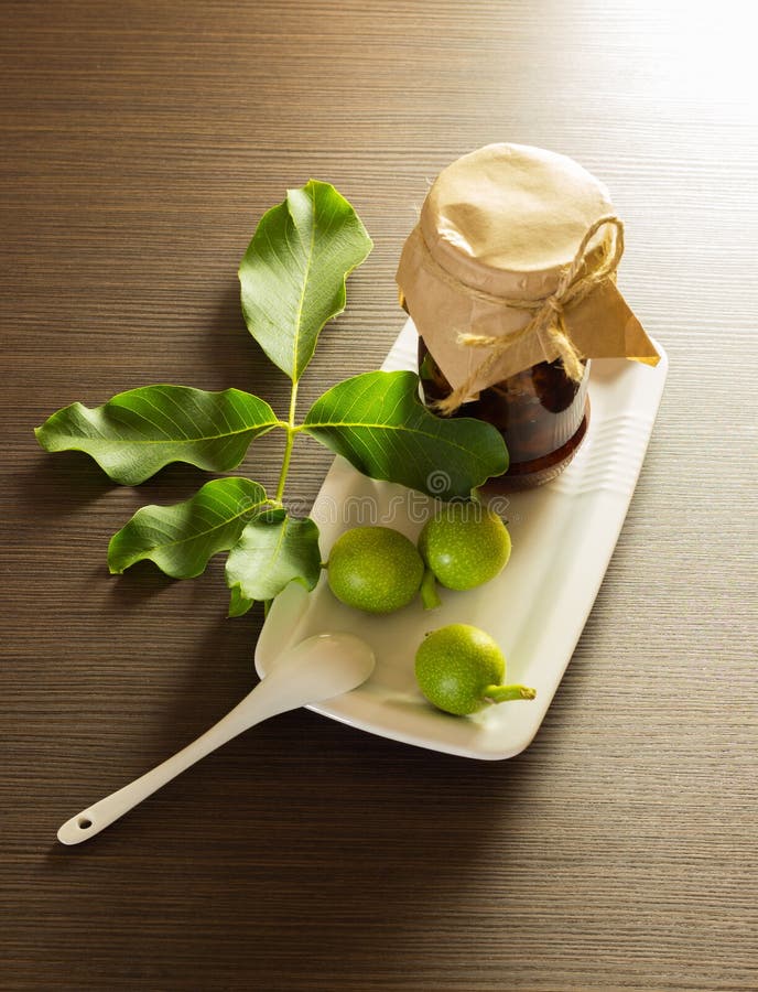 Jar Jam Nuts on White Ceramic Plate and Spoon Stock Photo Image of