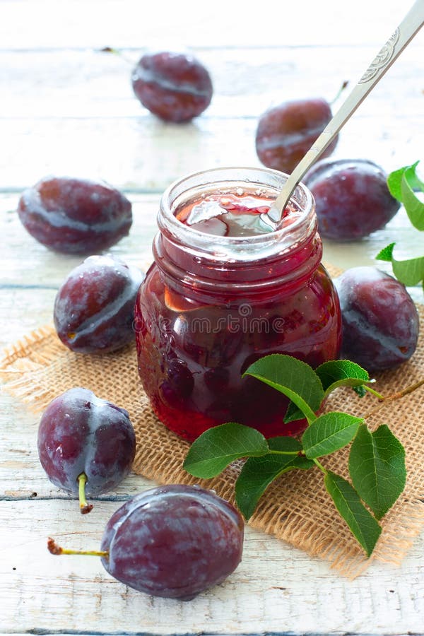 Glass of Plum Juice and Ripe Plums Stock Photo - Image of fruit, cherry ...