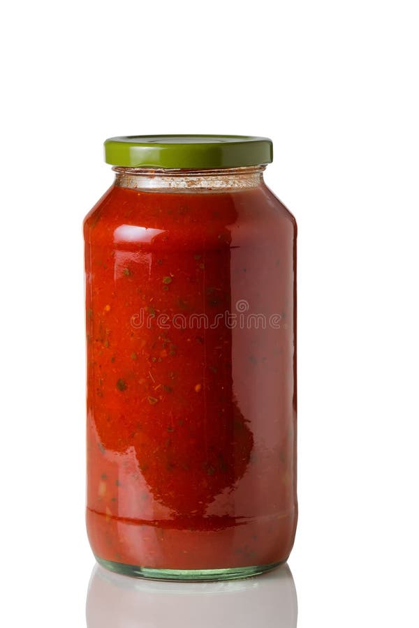 Jar of Spaghetti Sauce on White Stock Image - Image of herbs, container