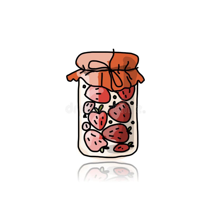 Jar with Strawberry Jam, Sketch for Your Design Stock Vector