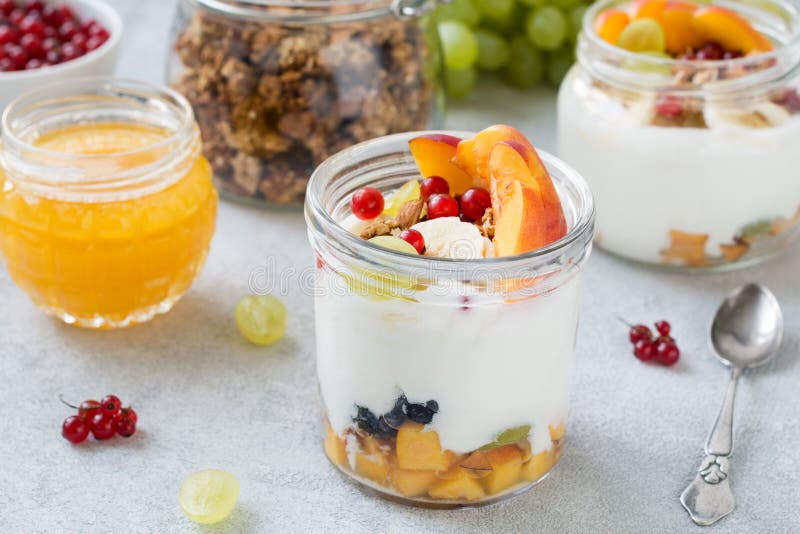 Jar of Yogurt with Fruits and Granola Stock Photo - Image of breakfast ...