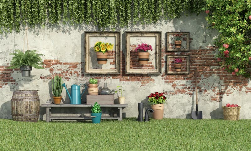 Jardin ensoleillé avec des fleurs et des plantes illustration stock Jardin ensoleillé avec des fleurs et des plantes illustration stock