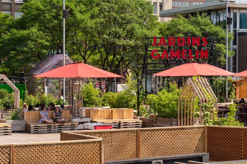 Jardins Gamelins το καλοκαίρι στην πλατεία Émilie-Gamelin στοκ εικόνα με δικαίωμα ελεύθερης χρήσης
