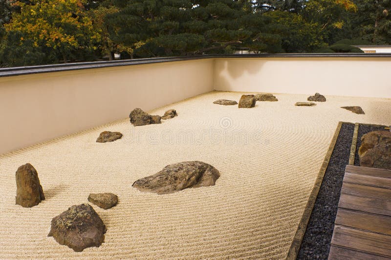 Jardín Rastrillado Del Japonés De La Grava Imagen de archivo - Imagen