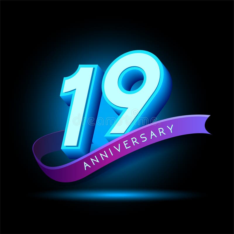 19-jarig jubileum 3D-tekst met gloedeffect vector illustratie