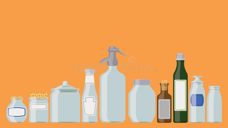 Transparent jar. Empty glass bottles liquid food containers vector rea By  ONYX