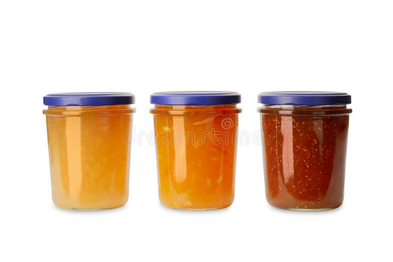 Jars med olika utsökta sylt royaltyfria bilder