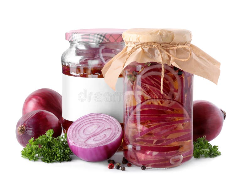 Jars of Pickled Onions Isolated Stock Image Image of gastronomy