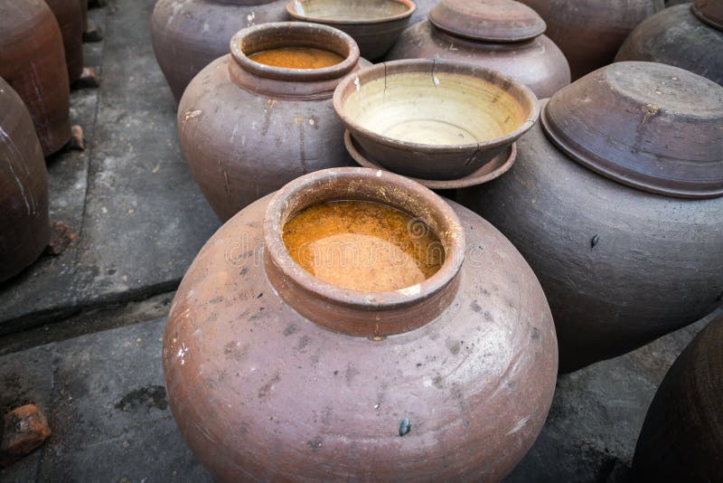 Jars of Processing Soybean Jam Made by Traditional Outdoor Way Under