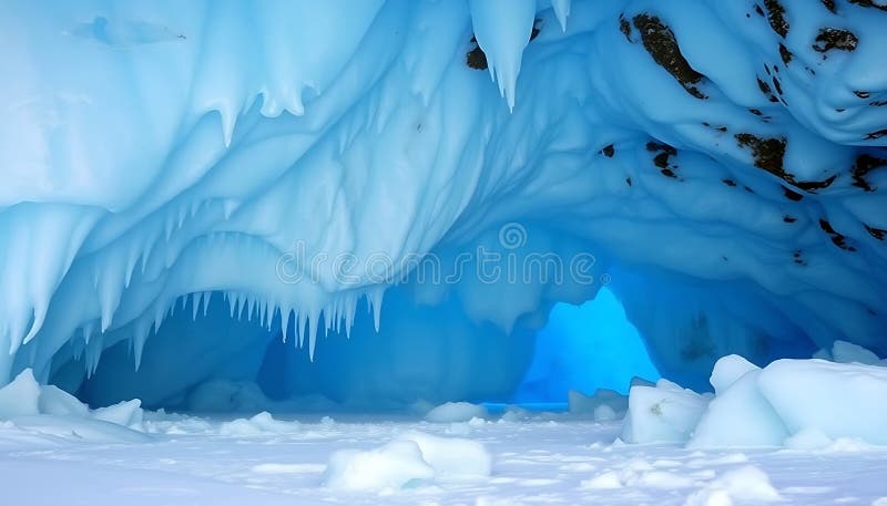 Jaskinia Lodowa Niebieska Wnętrze : Mrożona Glacier Wonder Generative AI ilustracja wektor