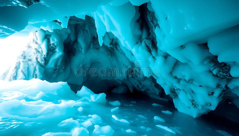 Jaskinia lodowa niebieskie formacje piękno lodowcowe Stock Photo Generative AI royalty ilustracja