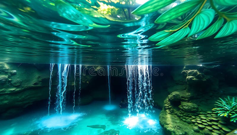 Jaskinia podwodna niebieska głębokie oceaniczne tajemnice Stos Photo Generative AI ilustracji