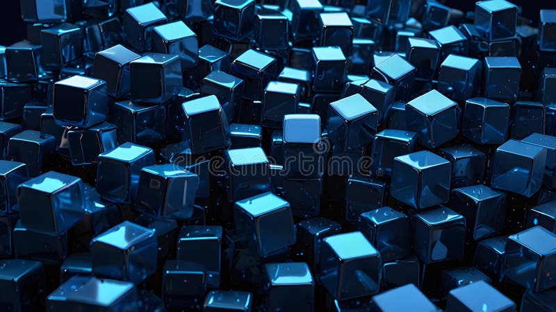 Jaskrawe IceBlue i Navy Cubes na niebieskim tle kobaltu. Generowane przez ai eksplodujące formacje lodu niebieskiego i marynarki wojennej na niebieskim tle kobaltu