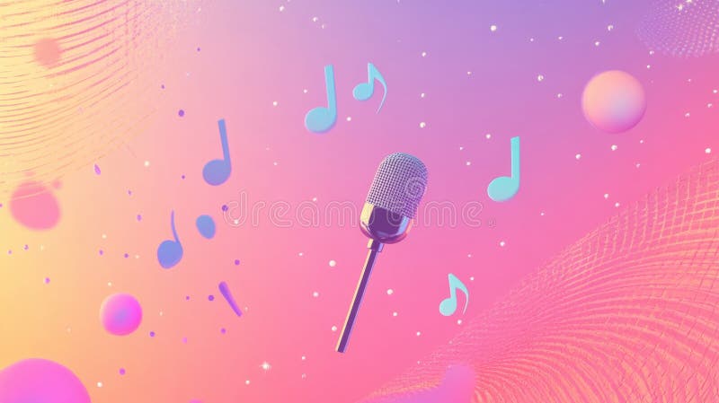 Jaskrawe minimalistyczne tło inspirowane K pop inspirowane nutami muzycznymi i mikrofonem w dynamicznych kolorach. Generacyjna AI obrazy royalty free