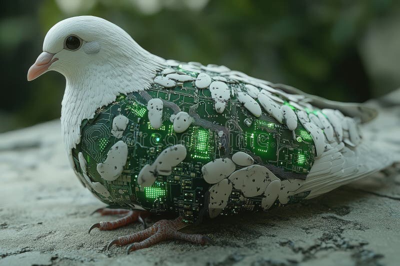 Jaskrawozielony obwód Pigeon Digital Art ilustracja wektor