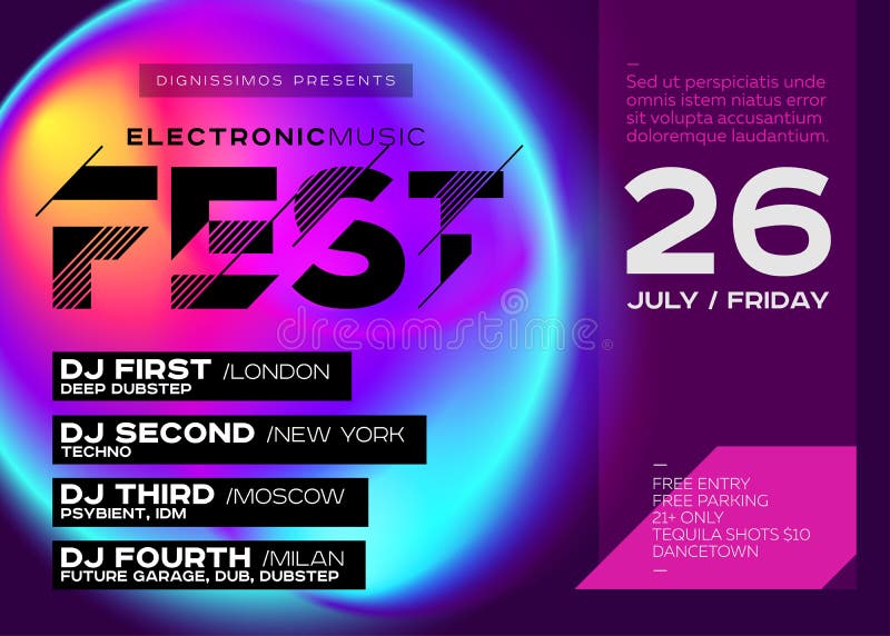 Jaskrawy festiwalu plakat Elektronicznej muzyki pokrywa dla lata
