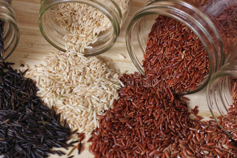 Jasmine Rice, Black Wild Rice, Brown Rice, Himalayan Red, Brown and