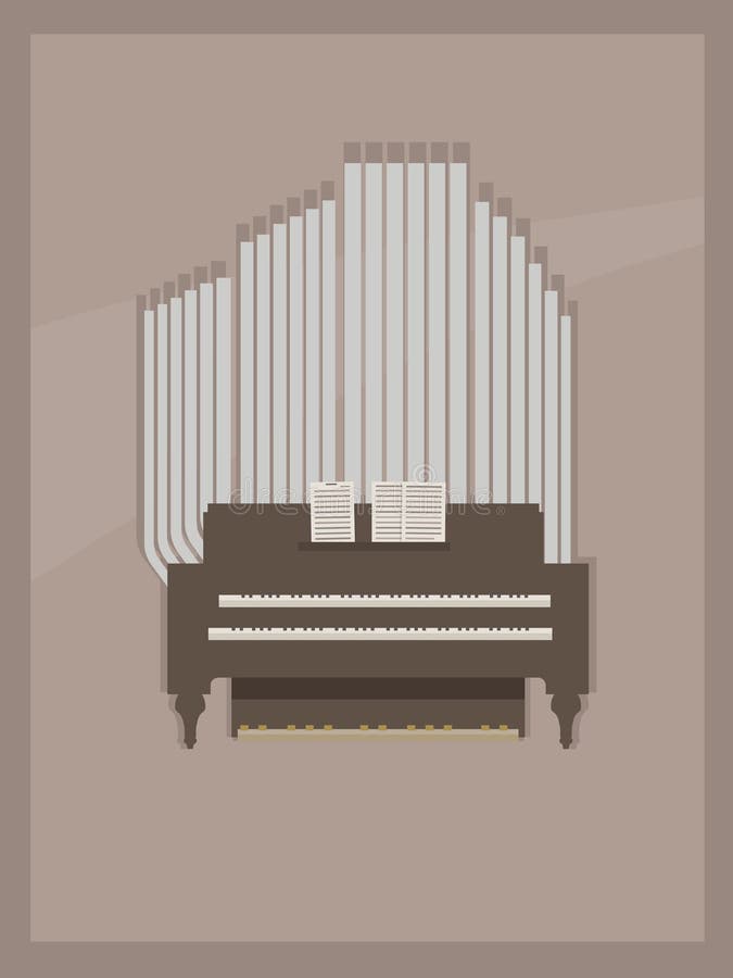Jasnobrązowa pocztówka z mały izbowy organowy drewniany brown szary z dwa klawiaturami dla i ręk i stron z notatkami ilustracja wektor Jasnobrązowa pocztówka z mały izbowy organowy drewniany brown szary z dwa klawiaturami dla i ręk i stron z notatkami ilustracja wektor