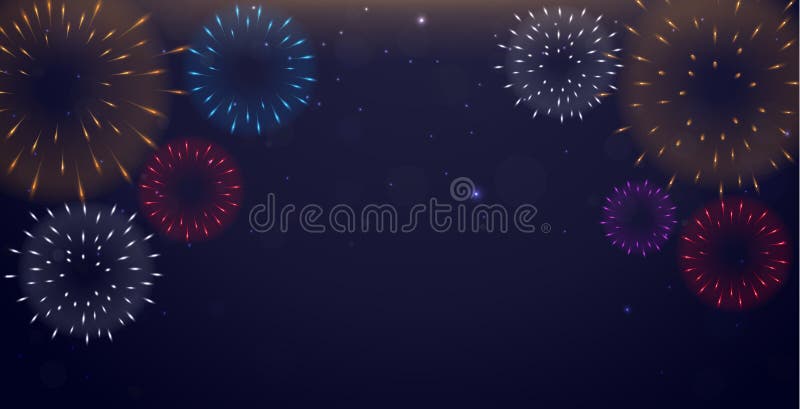 Jasny kolorowy program Fireworks w nocnym tle ilustracji