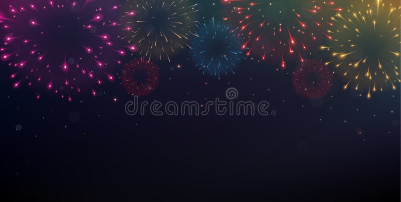 Jasny kolorowy program Fireworks w nocnym tle ilustracji