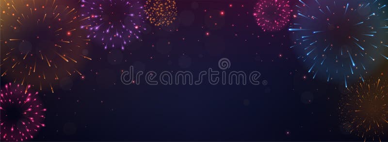 Jasny kolorowy program Fireworks w nocnym tle ilustracji