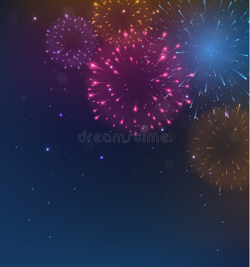 Jasny kolorowy program Fireworks w nocnym tle royalty ilustracja