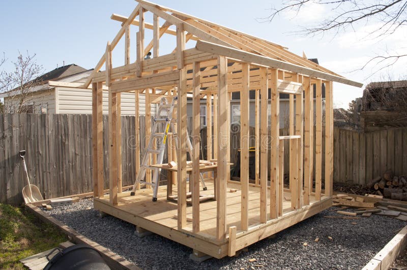 An image of construction a a garden shed. An image of construction a a garden shed