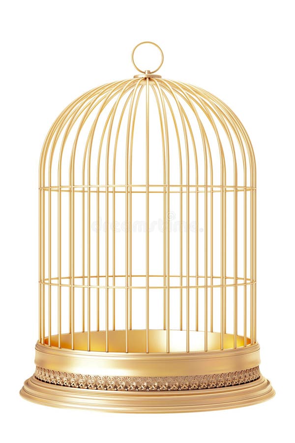 Golden bird cage on white background 3d render. Golden bird cage on white background 3d render