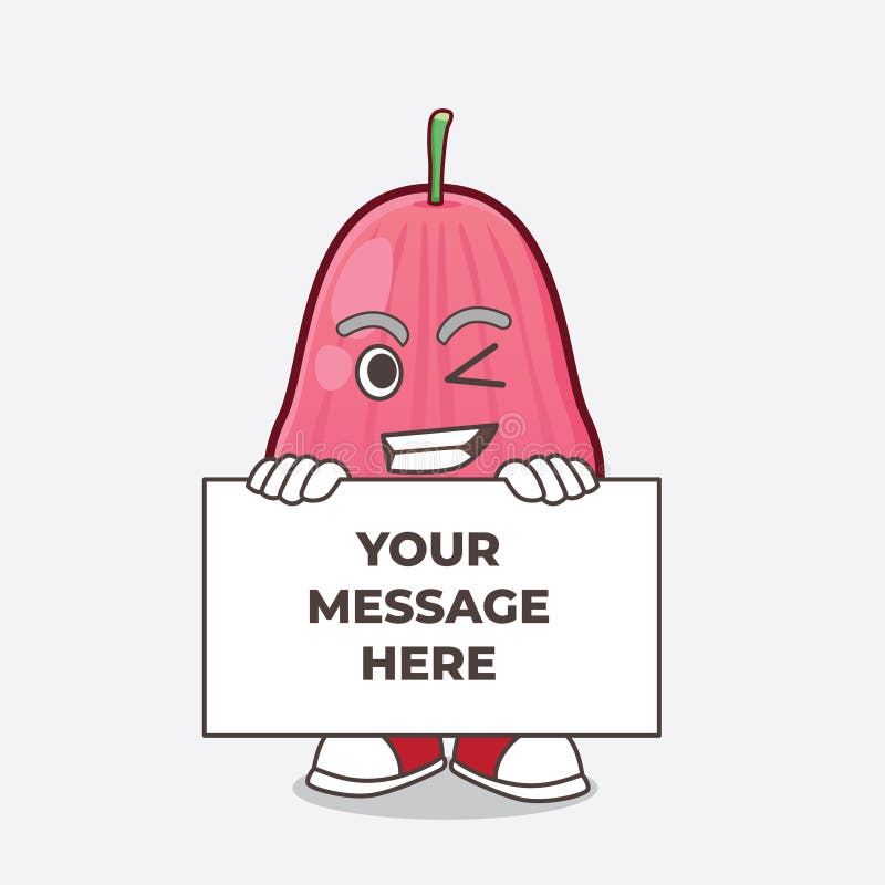 Java Apple cartoon mascot character with funny face hides behind a board stock illustration