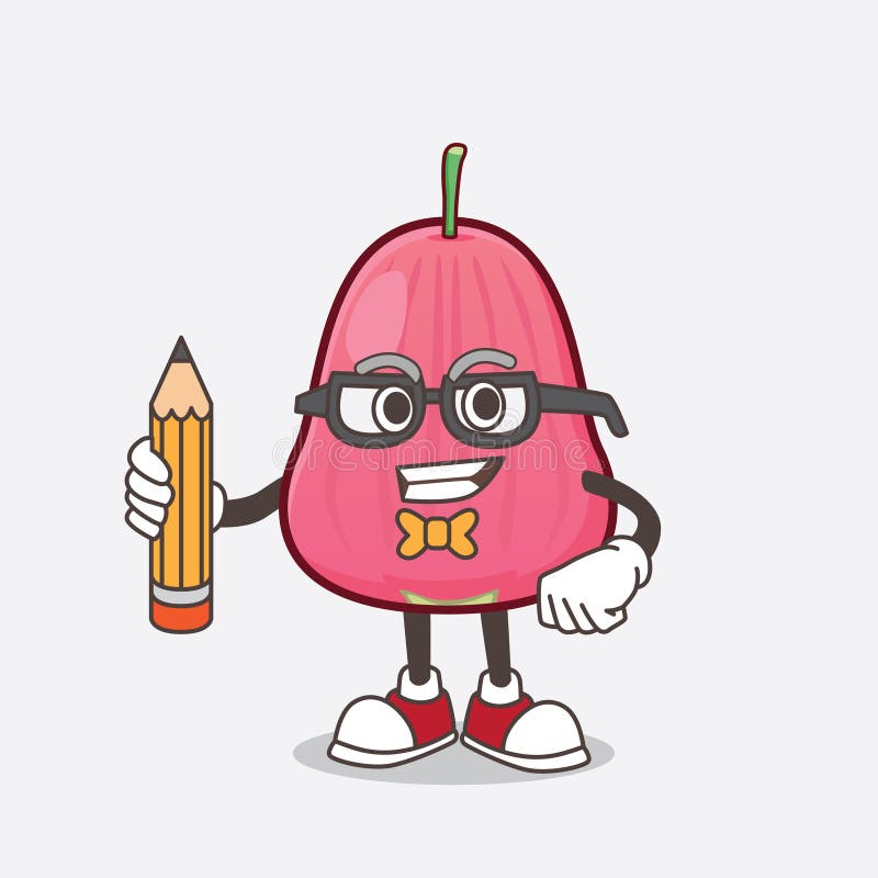 Java Apple cartoon mascot character holding pencil royalty free illustration