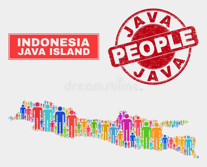 Java海岛地图人口人和橡胶封印 库存例证
