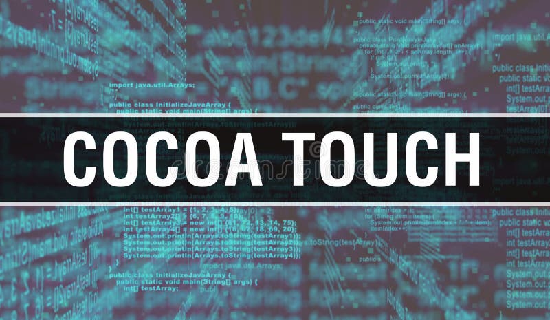 带有数字 Java 代码文本的 Cocoa Touch。计算机软件编码矢量概念与 Cocoa Touch。Java 编程脚本， 库存图片