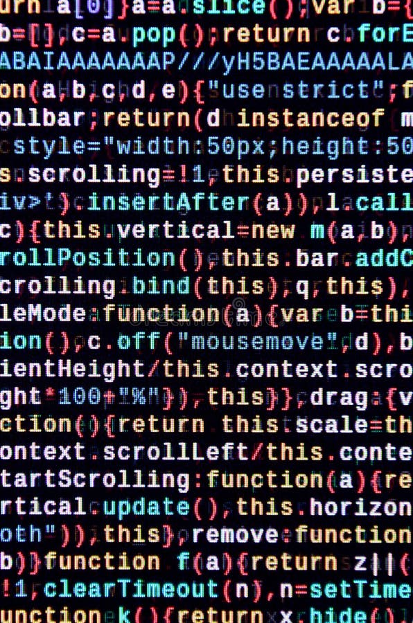 JavaScript code in text editor. Coding cyberspace concept. Screen of web developing javascript code. Implementing SEO concepts for better SERP. HTML markup language closeup. Website design. Programming coding script java stock images, royalty-free photos and pictures