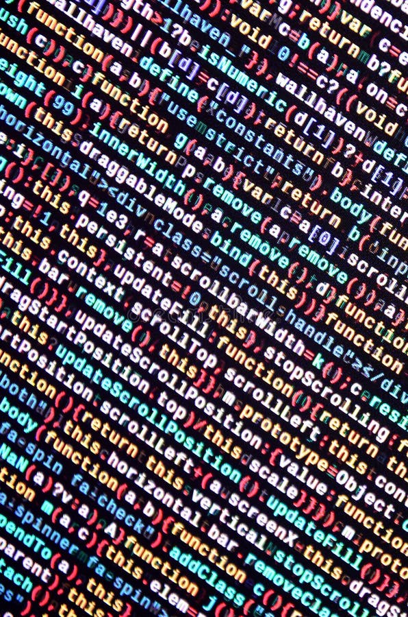 JavaScript code in text editor. Coding cyberspace concept. Screen of web developing javascript code. Implementing SEO concepts for better SERP. HTML markup language closeup. Website design. Programming coding script java stock images, royalty-free photos and pictures