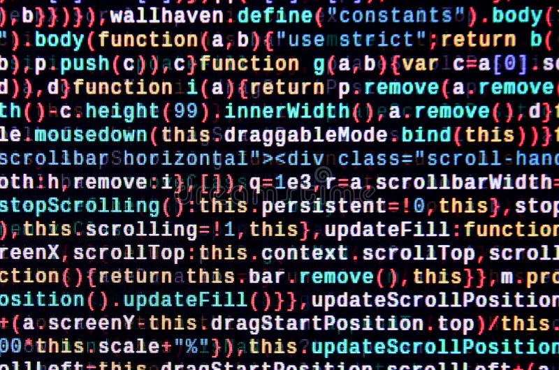 JavaScript code in text editor. Coding cyberspace concept. Screen of web developing javascript code. Implementing SEO concepts for better SERP. HTML markup language closeup. Website design. Programming coding script java stock images, royalty-free photos and pictures