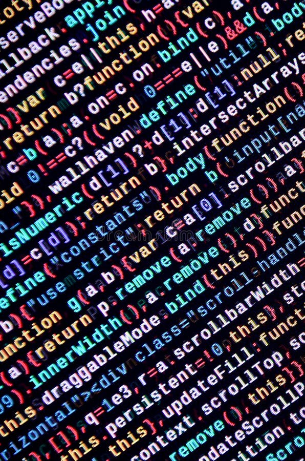 JavaScript code in text editor. Coding cyberspace concept. Screen of web developing javascript code. Implementing SEO concepts for better SERP. HTML markup language closeup. Website design. Programming coding script java stock images, royalty-free photos and pictures