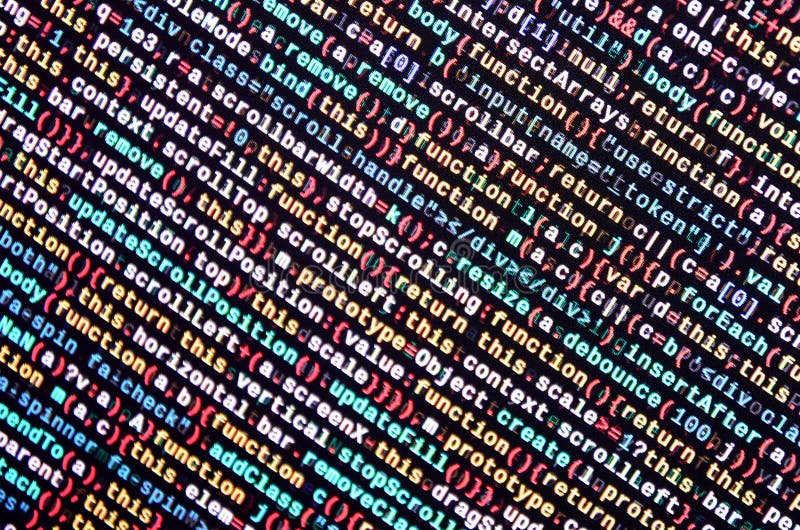 JavaScript code in text editor. Coding cyberspace concept. Screen of web developing javascript code. Implementing SEO concepts for better SERP. HTML markup language closeup. Website design. Programming coding script java stock images, royalty-free photos and pictures