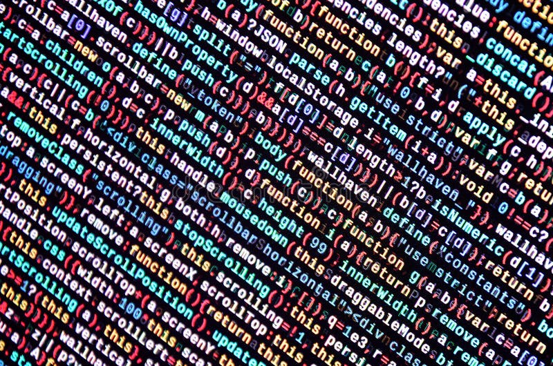 JavaScript Code in Text Editor. Coding Cyberspace Concept. Screen of