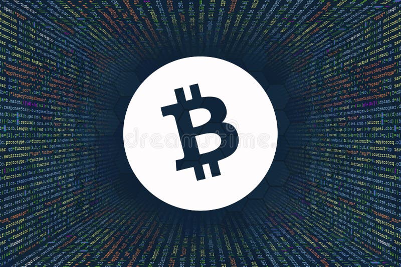 比特币现金，BCH加密货币符号。来自计算机程序代码的隧道。程序员代码字符串，Javascript，CSS和PHP。黑客编程概念。软件源代码 库存照片